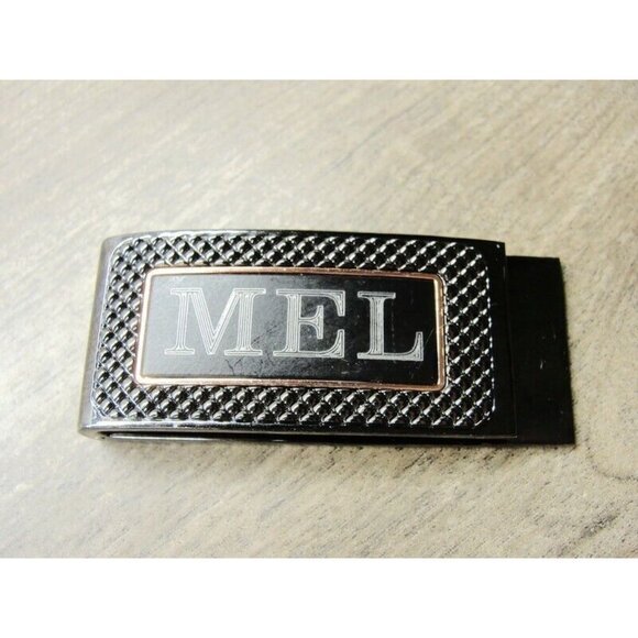 "MEL" Initial Engraved Money Clip Black Stainless Steel Credit Card Cash ID - Picture 3 of 7